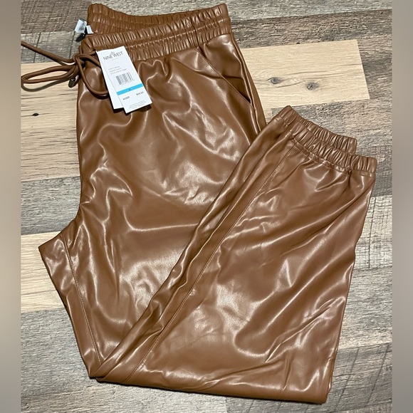 Nine West Womens Pull on Jogger Mid-Rise Pull-On Faux-Leather Pants Size XL New - Picture 4 of 6